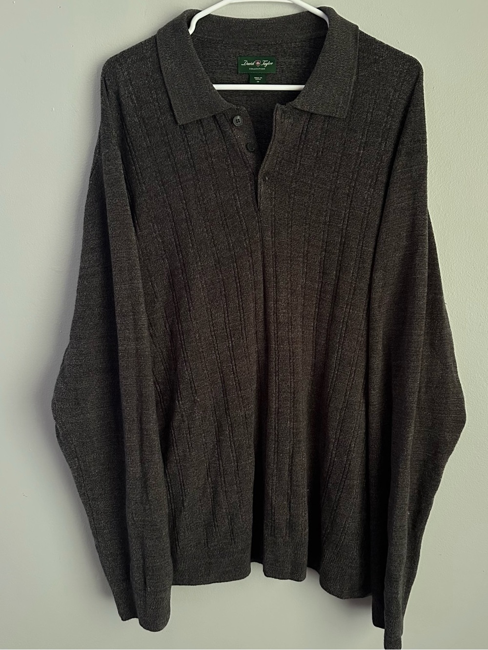 Vintage David Taylor men’s 2X long sleeve polo collared sweater 2xl gray